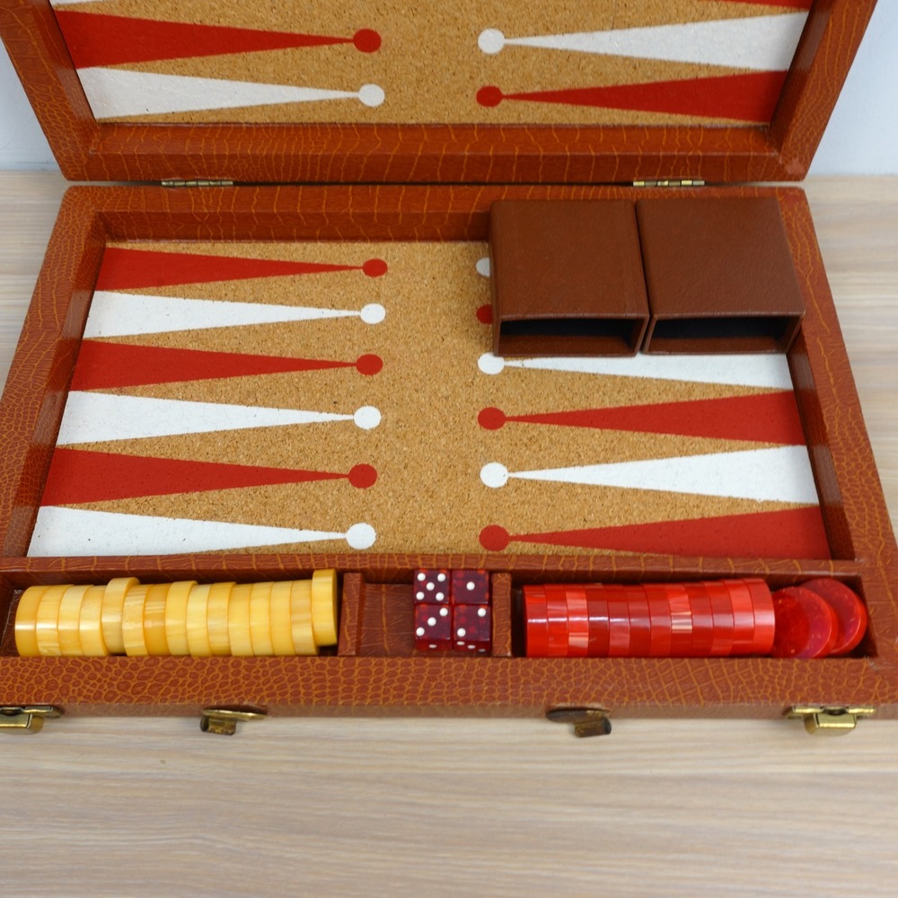 Vintage Bakelite Backgammon Board Game Butterscotch Cream Marbled Checkers Set - Picture 7 of 16